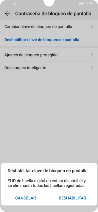 Introduce el código de seguridad actual y pulsa DESHABILITAR.