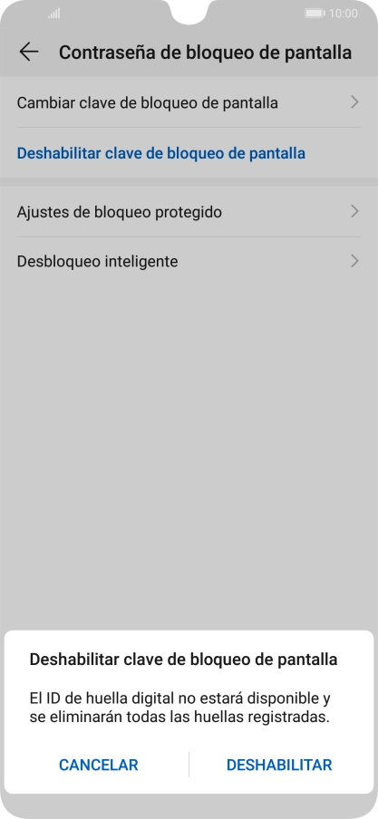 Introduce el código de seguridad actual y pulsa DESHABILITAR.