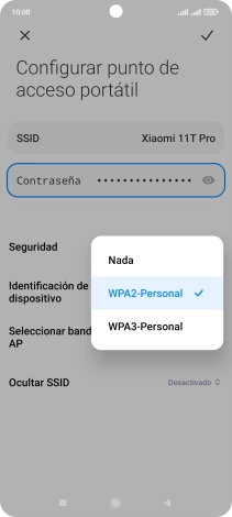Pulsa WPA3-Personal para proteger la conexión wifi con una contraseña.