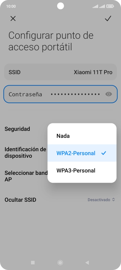 Pulsa WPA3-Personal para proteger la conexión wifi con una contraseña.