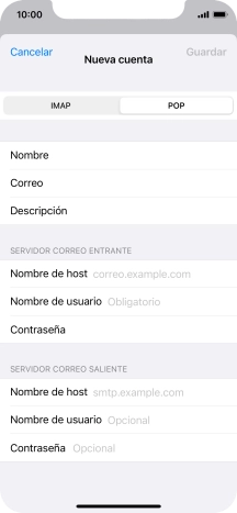 Pulsa Nombre de host e introduce el nombre del servidor de correo de entrada de tu proveedor de correo electrónico.