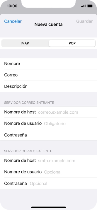 Pulsa Nombre de host e introduce el nombre del servidor de correo de entrada de tu proveedor de correo electrónico.