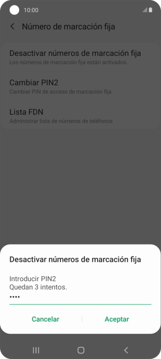 Introduce el código PIN2 y pulsa Aceptar.