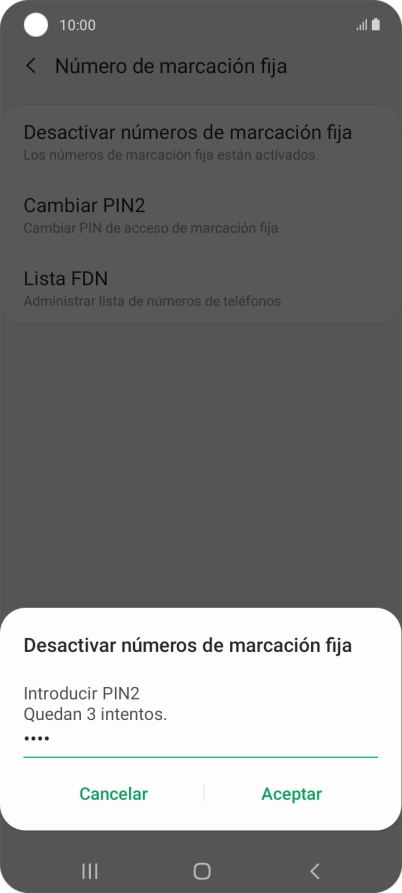 Introduce el código PIN2 y pulsa Aceptar.