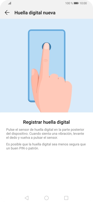Pulsa follow screen instructions y sigue las indicaciones de la pantalla para configurar una huella digital como código de seguridad del teléfono.