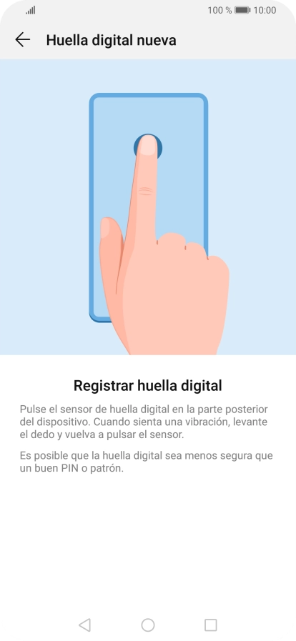 Pulsa follow screen instructions y sigue las indicaciones de la pantalla para configurar una huella digital como código de seguridad del teléfono.