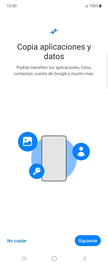 Puedes transferir el contenido de otro teléfono cuando activas tu teléfono por primera vez y cuando lo has restablecido. Cuando aparezca en la pantalla del teléfono esta imagen, ya está listo para la transmisión del contenido del otro teléfono.