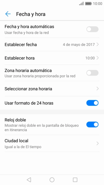 Pulsa Fecha y hora automáticas para activar la función.