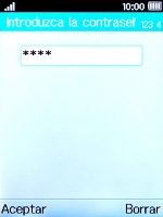 Introduce el código de seguridad del teléfono (el código predeterminado es 0000) y pulsa la tecla de selección izquierda.