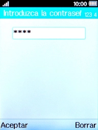 Introduce el código de seguridad del teléfono (el código predeterminado es 0000) y pulsa la tecla de selección izquierda.