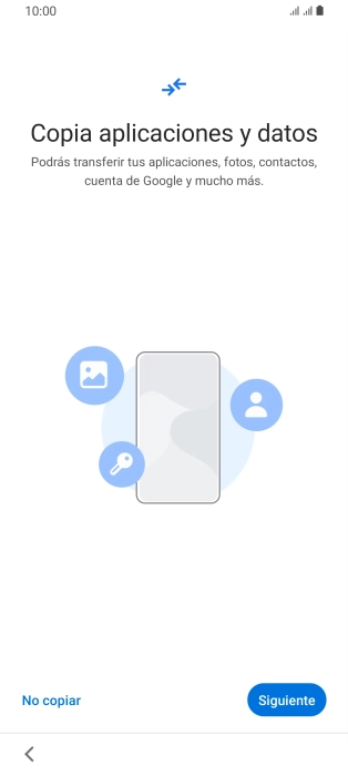Puedes transferir el contenido de otro teléfono cuando activas tu teléfono por primera vez y cuando lo has restablecido. Cuando aparezca en la pantalla del teléfono esta imagen, ya está listo para la transmisión del contenido del otro teléfono.