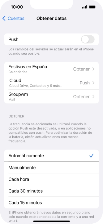 Si desactivas la función, pulsa el ajuste deseado.