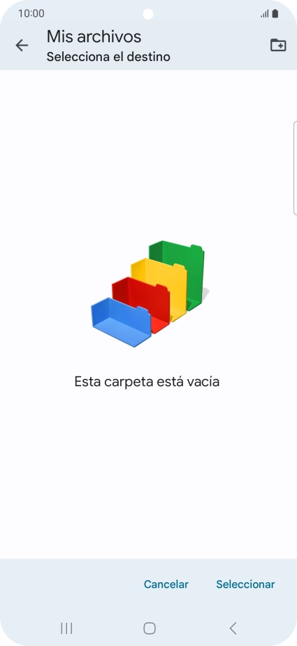 Si deseas crear una nueva carpeta, pulsa el icono de nueva carpeta y sigue las indicaciones de la pantalla para crearla. Si deseas crear una nueva carpeta, pulsa el icono de nueva carpeta y sigue las indicaciones de la pantalla para crearla.