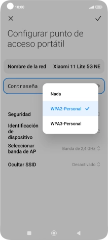 Pulsa WPA3-Personal para proteger la conexión wifi con una contraseña.
