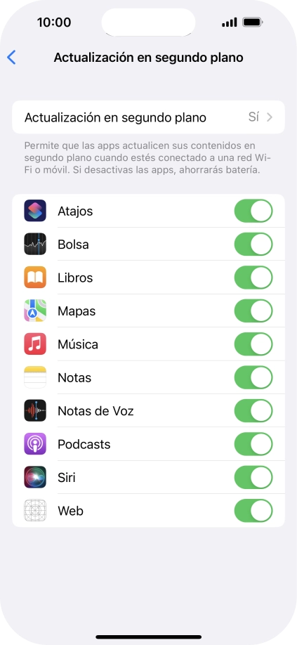 Pulsa Actualización en segundo plano.