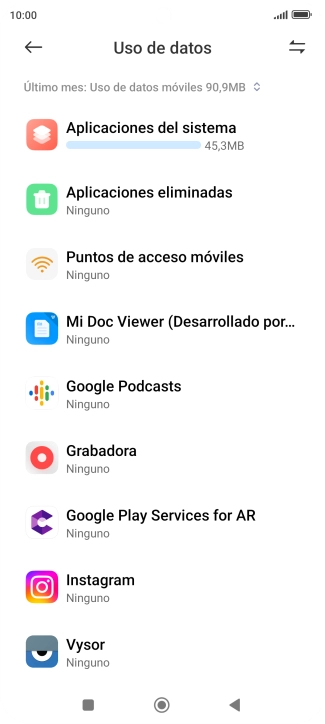 El consumo total de datos del período seleccionado aparece ahora en la pantalla.