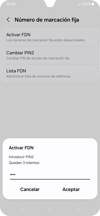 Introduce el código PIN2 y pulsa Aceptar.