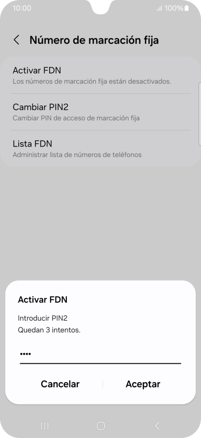 Introduce el código PIN2 y pulsa Aceptar.