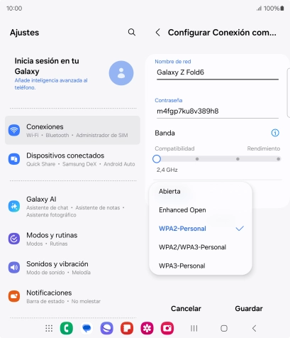 Pulsa WPA3-Personal para proteger la conexión wifi con una contraseña.