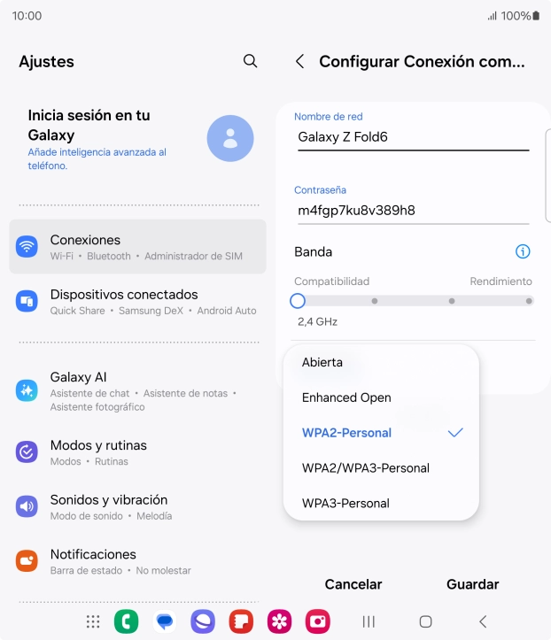 Pulsa WPA3-Personal para proteger la conexión wifi con una contraseña.