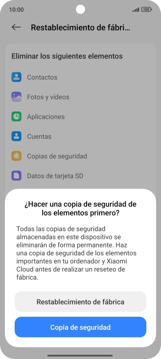 Pulsa Restablecimiento de fábrica.