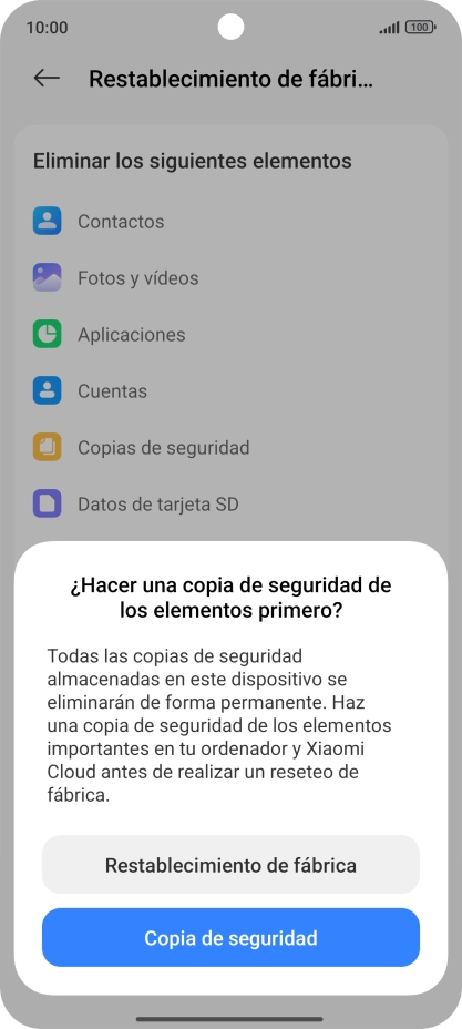Pulsa Restablecimiento de fábrica.