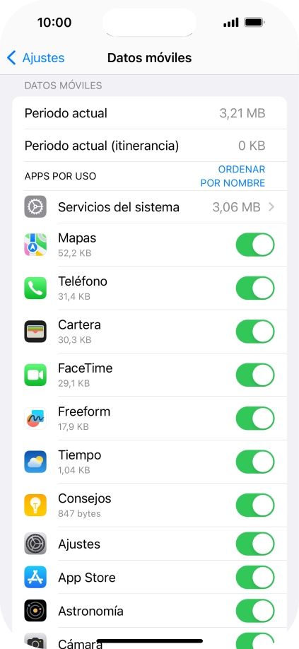 El consumo de datos por cada aplicación aparece bajo el nombre de la aplicación.