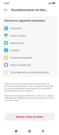 Pulsa Eliminar todos los datos.