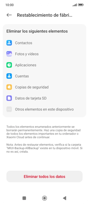 Pulsa Eliminar todos los datos.
