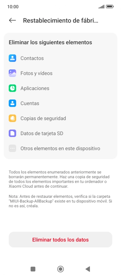 Pulsa Eliminar todos los datos.