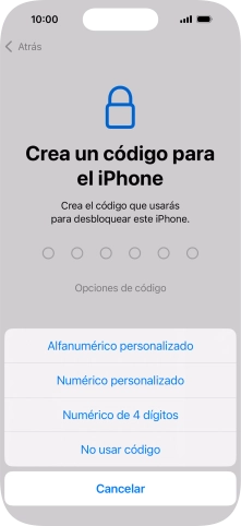 Sigue las indicaciones de la pantalla para activar el uso del código de seguridad o pulsa No usar código. Sigue las indicaciones de la pantalla para activar el uso del código de seguridad o pulsa No usar código.