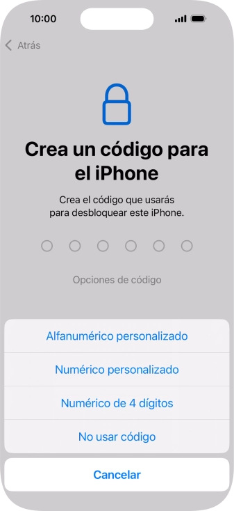 Sigue las indicaciones de la pantalla para activar el uso del código de seguridad o pulsa No usar código. Sigue las indicaciones de la pantalla para activar el uso del código de seguridad o pulsa No usar código.