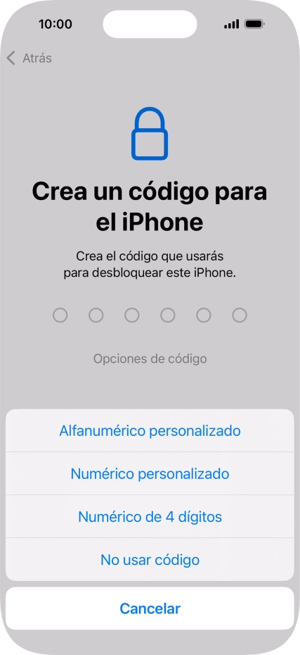 Sigue las indicaciones de la pantalla para activar el uso del código de seguridad o pulsa No usar código. Sigue las indicaciones de la pantalla para activar el uso del código de seguridad o pulsa No usar código.