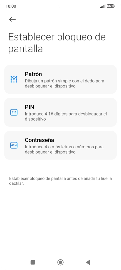 Pulsa el código de seguridad deseado.