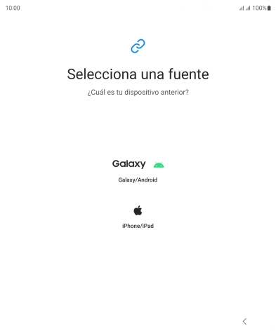 Pulsa el ajuste deseado y sigue las instrucciones de la pantalla para transferir el contenido del otro teléfono.