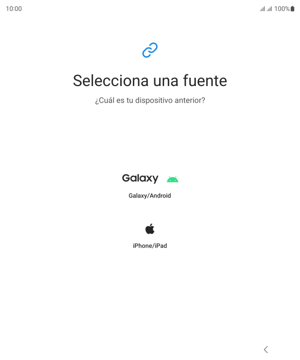 Pulsa el ajuste deseado y sigue las instrucciones de la pantalla para transferir el contenido del otro teléfono.