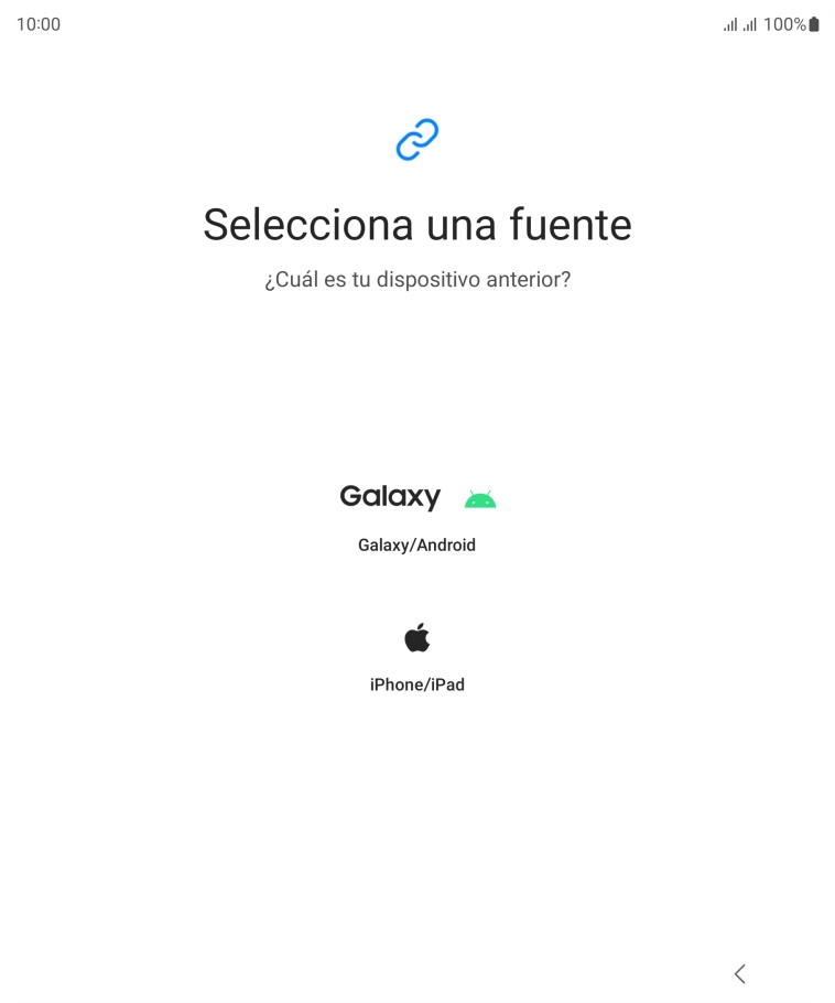 Pulsa el ajuste deseado y sigue las instrucciones de la pantalla para transferir el contenido del otro teléfono.