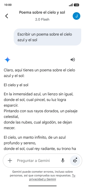 A Gemini le puedes pedir que genere un texto a partir de una descripción tuya.