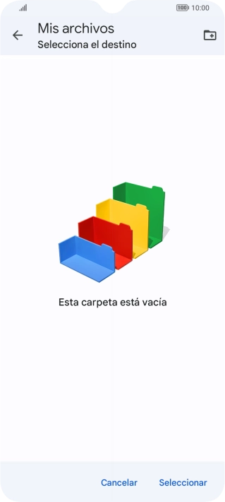 Si deseas crear una nueva carpeta, pulsa el icono de nueva carpeta y sigue las indicaciones de la pantalla para crearla.