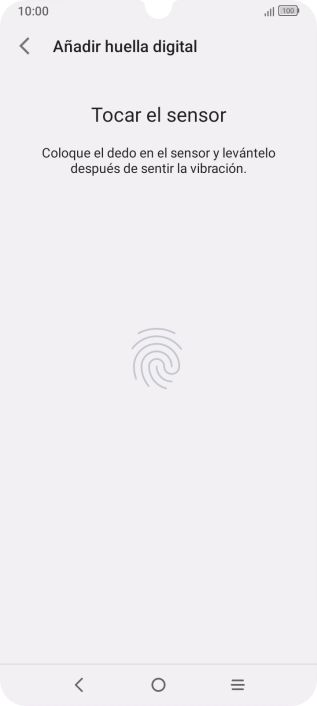 Sigue las indicaciones de la pantalla para crear una huella digital como código de seguridad.