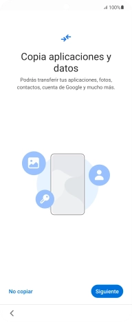 Puedes transferir el contenido de otro teléfono cuando activas tu teléfono por primera vez y cuando lo has restablecido. Cuando aparezca en la pantalla del teléfono esta imagen, ya está listo para la transmisión del contenido del otro teléfono.