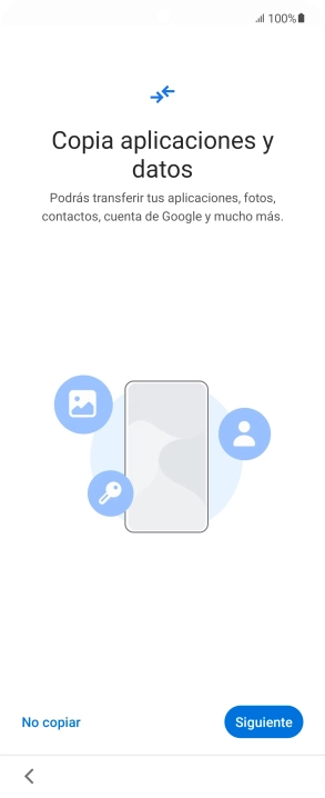 Puedes transferir el contenido de otro teléfono cuando activas tu teléfono por primera vez y cuando lo has restablecido. Cuando aparezca en la pantalla del teléfono esta imagen, ya está listo para la transmisión del contenido del otro teléfono.