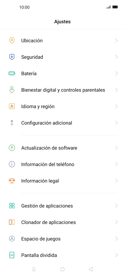 Pulsa Actualización de software. Si hay una versión de software nueva disponible, aparecerá ahora en la pantalla. Sigue las indicaciones de la pantalla para actualizar el software del teléfono.