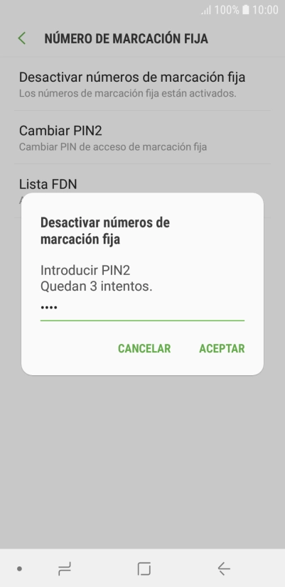 Introduce el código PIN2 y pulsa ACEPTAR.