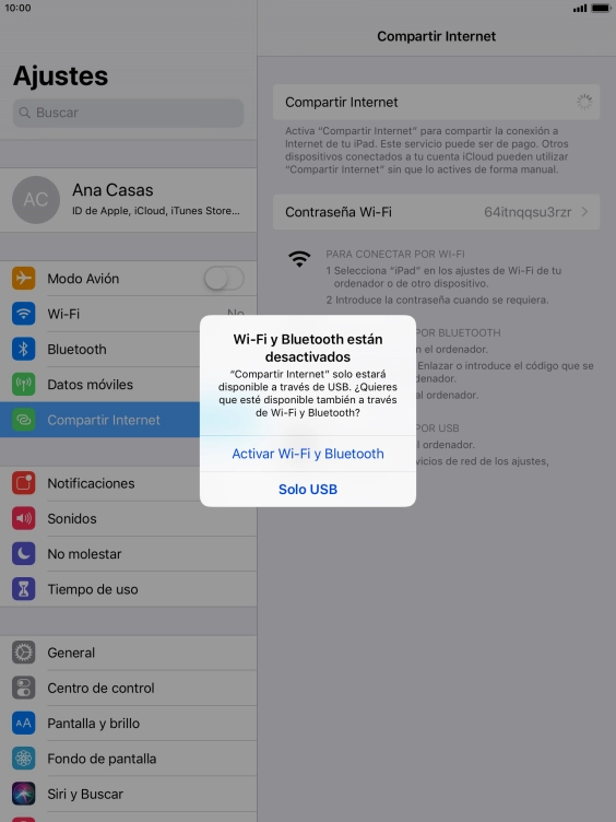 Si el wifi está desactivado, pulsa Activar Wi-Fi y Bluetooth.