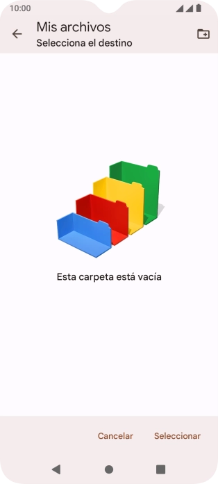 Si deseas crear una nueva carpeta, pulsa el icono de nueva carpeta y sigue las indicaciones de la pantalla para crearla.