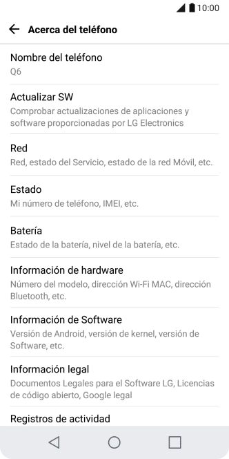Pulsa Actualizar SW. Si hay una versión de software nueva disponible, aparecerá ahora en la pantalla. Sigue las indicaciones de la pantalla para actualizar el software del teléfono.