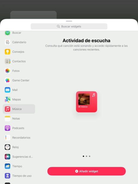 Desliza el dedo hacia la derecha o hacia la izquierda por la pantalla para seleccionar el tamaño de widget deseado.