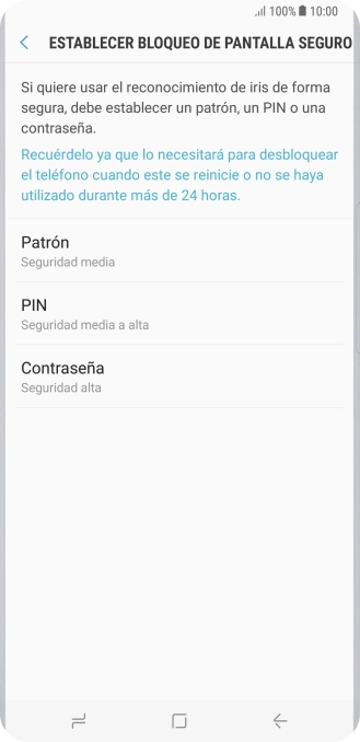 Pulsa la opción deseada y sigue las indicaciones de la pantalla para crear un código de seguridad del teléfono adicional.