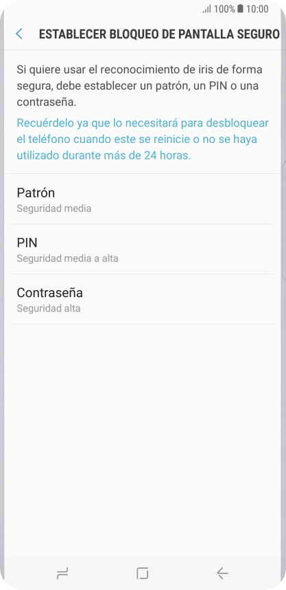 Pulsa la opción deseada y sigue las indicaciones de la pantalla para crear un código de seguridad del teléfono adicional.